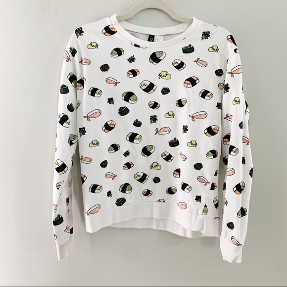 Divided Sweaters - H&M Divided Sushi Crewneck White Cotton Sweatshirt